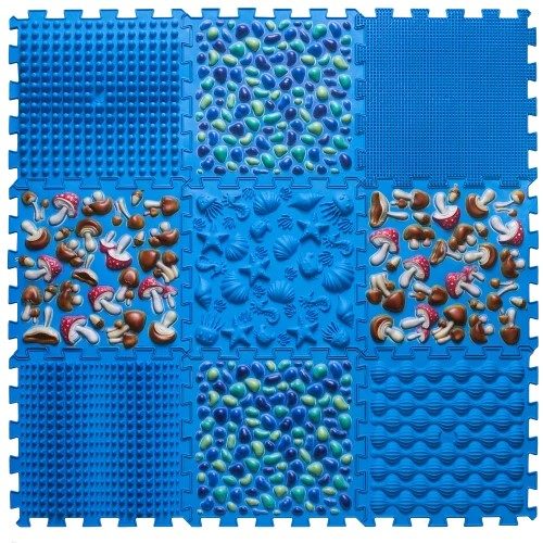 Masážna ortopedická podložka Puzzle "Mix" 9 prvkov - modrá