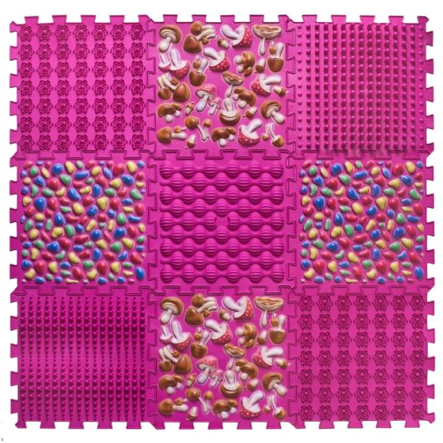 Masážna ortopedická podložka Puzzle "Mix" 9 prvkov Ružová